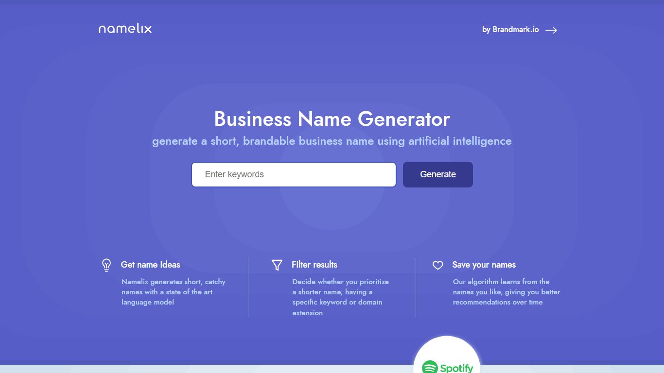 Business Name Generator - free AI-powered naming tool - Namelix